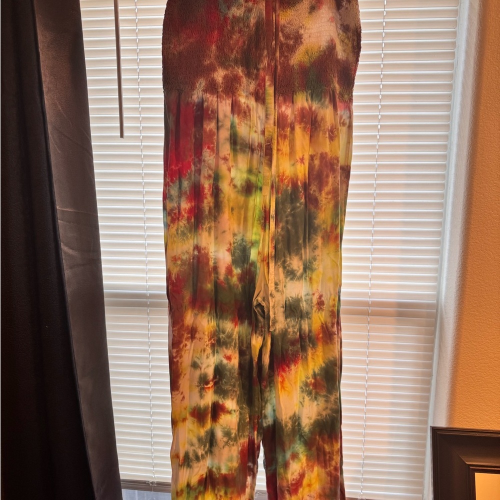 Tie-Dye Wide-Leg sleeveless tie front Jumpsuit in Multi Colors